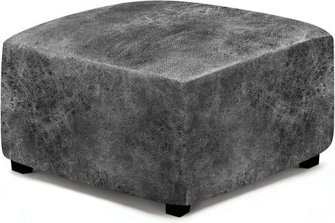 ANARACHON Leather Like Ottoman Cover, Stretch Small Square Ottoman Covers, Rectangular Ottoman Slipcovers with Removable Washable Non-Slip Elastic Bottom for Footstools (02 Brown, Small) in Saudi Arabia