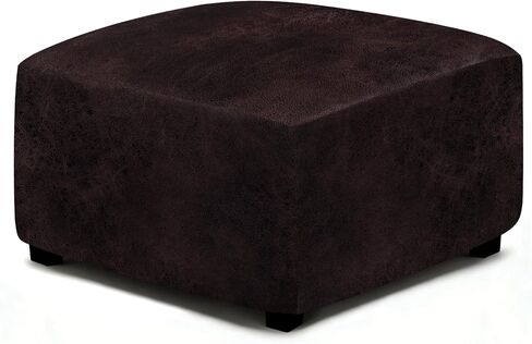ANARACHON Leather Like Ottoman Cover, Stretch Small Square Ottoman Covers, Rectangular Ottoman Slipcovers with Removable Washable Non-Slip Elastic Bottom for Footstools (02 Brown, Small) in Saudi Arabia