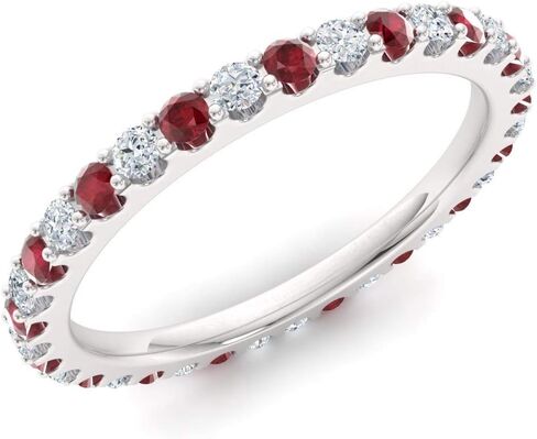 Diamondere Natural and Certified Gemstone and Diamond Wedding Ring in 14K White Gold | Full Eternity Stackable Band for Women, US Size 4 to 9 in Kuwait