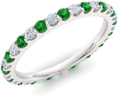 Diamondere Natural and Certified Gemstone and Diamond Wedding Ring in 14K White Gold | Full Eternity Stackable Band for Women, US Size 4 to 9 in Kuwait