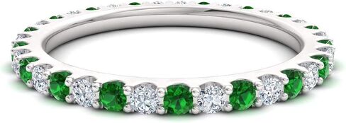 Diamondere Natural and Certified Gemstone and Diamond Wedding Ring in 14K White Gold | Full Eternity Stackable Band for Women, US Size 4 to 9 in Kuwait