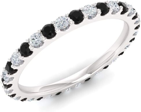 Diamondere Natural and Certified Gemstone and Diamond Wedding Ring in 14K White Gold | Full Eternity Stackable Band for Women, US Size 4 to 9 in Kuwait