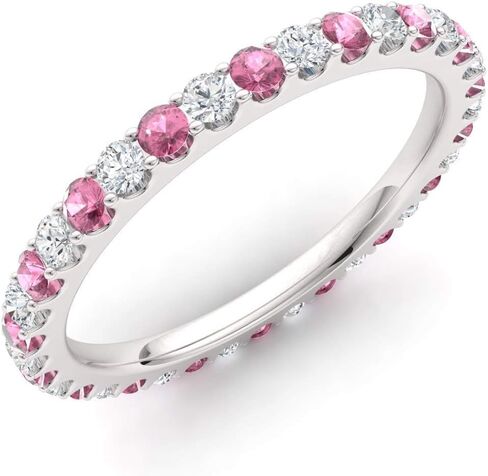 Diamondere Natural and Certified Gemstone and Diamond Wedding Ring in 14K White Gold | Full Eternity Stackable Band for Women, US Size 4 to 9 in Kuwait