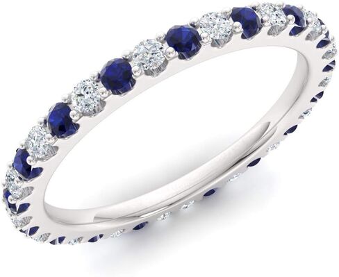 Diamondere Natural and Certified Gemstone and Diamond Wedding Ring in 14K White Gold | Full Eternity Stackable Band for Women, US Size 4 to 9 in Kuwait
