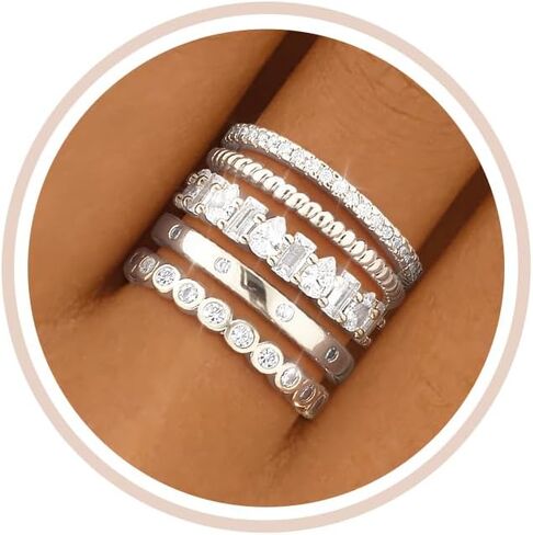 Gold Stackable Rings for Women Non Tarnish 14K Gold Plated Cubic Zirconia Stacking Chunky Eternity Band Rings Dainty Engagement Promise Thumb Rings Gold Wedding Ring Set Jewelry Size 6 7 8 9 10 in Saudi Arabia