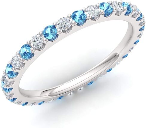 Diamondere Natural and Certified Gemstone and Diamond Wedding Ring in 14K White Gold | Full Eternity Stackable Band for Women, US Size 4 to 9 in Kuwait