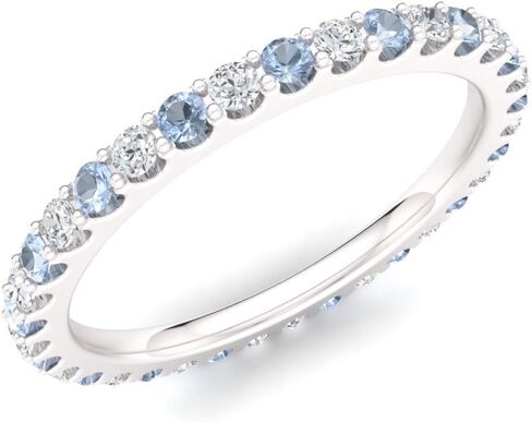 Diamondere Natural and Certified Gemstone and Diamond Wedding Ring in 14K White Gold | Full Eternity Stackable Band for Women, US Size 4 to 9 in Kuwait