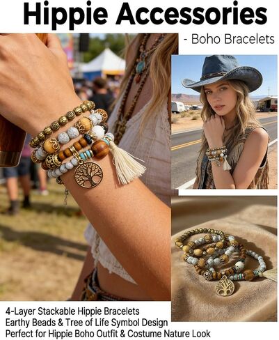 kasahara 5 Pcs Hippie Costume Accessories for Women 60s 70s Hippie Outfit Gifts Headband Peace Sign Necklace Earrings Bracelet Sunglasses in Saudi Arabia