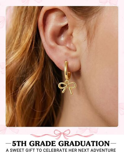 You Did It! - Kindergarten/5th/8th Grade Graduation Gifts, 14K Gold-plated Cute Bow Hoop Earrings for Girls in Saudi Arabia