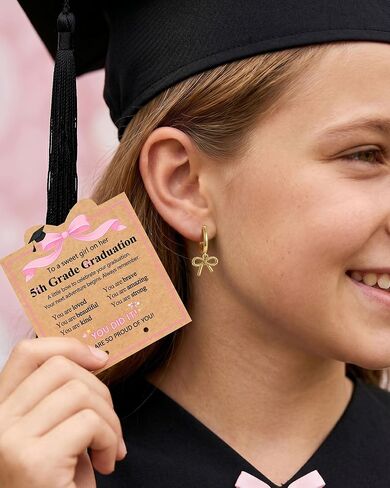 You Did It! - Kindergarten/5th/8th Grade Graduation Gifts, 14K Gold-plated Cute Bow Hoop Earrings for Girls in Saudi Arabia