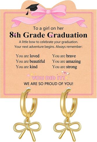 You Did It! - Kindergarten/5th/8th Grade Graduation Gifts, 14K Gold-plated Cute Bow Hoop Earrings for Girls in Saudi Arabia
