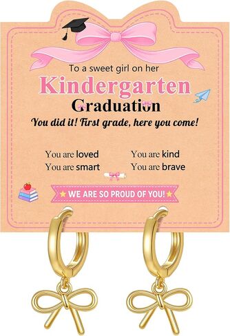 You Did It! - Kindergarten/5th/8th Grade Graduation Gifts, 14K Gold-plated Cute Bow Hoop Earrings for Girls in Saudi Arabia