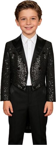 JEATHA Kids Boys Classic Fit Tuxedo Sequined Blazer Tailcoat Party Wedding Swallowtail Suit Jacket Tux Dress Coat in Saudi Arabia