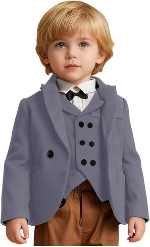 ORBITRAY 2-14 Years Wool Blended Notch Lapel Blazer Vest Set Outwear Jacket for Boys Fall Coat Winter Dinner Dress Coat in Saudi Arabia