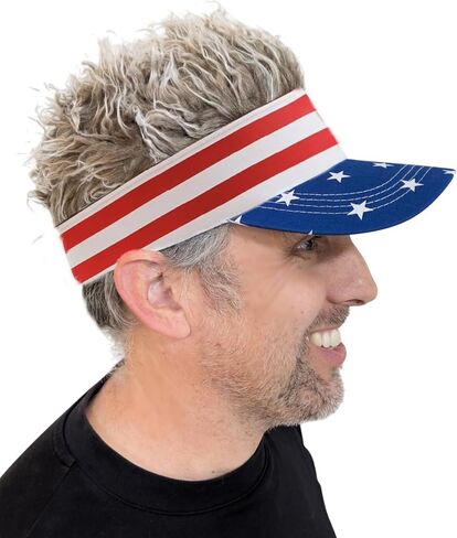 قبعة Merica ذات العلم الأمريكي بعلم الولايات المتحدة الأمريكية مع شعر أشقر شائك - قبعة وطنية مضحكة للاحتفال بالرابع من يوليو، وحفلات الشواء، والبوابات الخلفية، والأحداث الرياضية والحفلات التنكرية باللون الأحمر in Kuwait