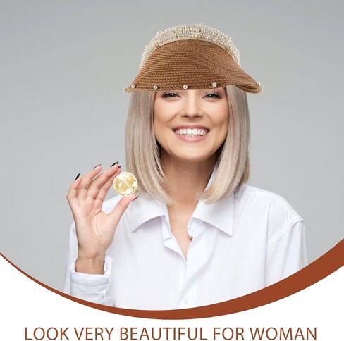 Mobestech Straw Sun Visor Hat for Women with Pearl Accent - Breathable Lightweight Beach Hat for Summer Vacation Outdoor Activities and Poolside Protection in Kuwait