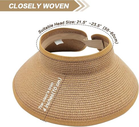 Straw Visor Sun Hats for Women Wide Brim Beach Hat Ponytail Summer Packable Foldable Travel Straw Visor Beige in Saudi Arabia