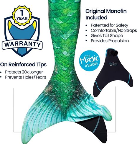 Fin Fun Limited Edition Mermaid Costume for Women, Teen and Adults with Monofin, X-Small, Island Opal in Kuwait