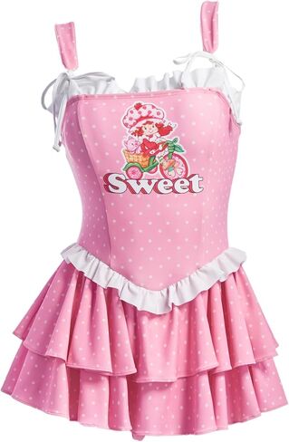 Micotaku Strawberry Shortcake Officially Licensed Women's Polka Dot One Piece Swimsuit for Beach & Pool in Kuwait