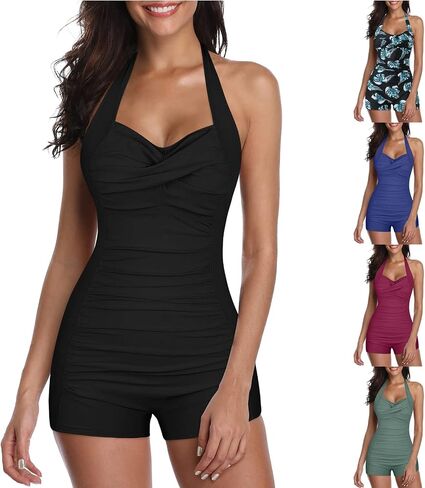 Romper Swimsuits for Women 2026 Tummy Control Plus Boy-Leg Ruched Push up Swimsuit with Shorts Slimming Bathing Suit in Saudi Arabia