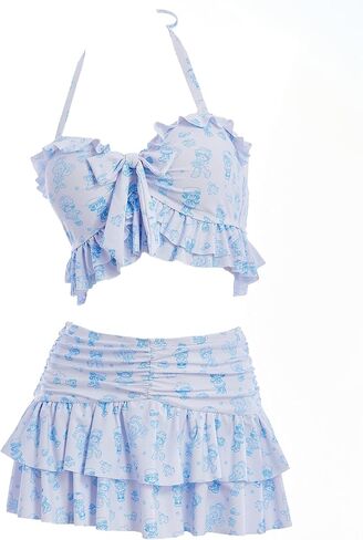Micotaku Strawberry Shortcake Officially Licensed Printed Women's Two Piece Tie-Up Swimsuit with Skirt for Beach & Pool in Saudi Arabia