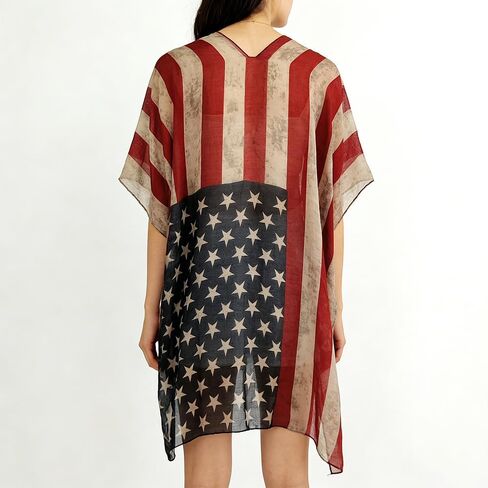 Women’s American Flag Swimsuit Cover Up 4th of July Outfits Patriotic Kimono Cardigan Lightweight Beachwear Cover Up for Independence Day Pool Party Outfit in Saudi Arabia