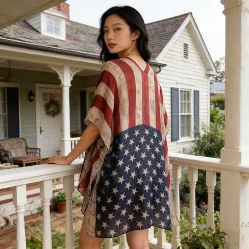 Women’s American Flag Swimsuit Cover Up 4th of July Outfits Patriotic Kimono Cardigan Lightweight Beachwear Cover Up for Independence Day Pool Party Outfit in Saudi Arabia