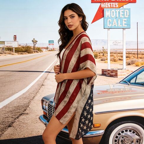 Women’s American Flag Swimsuit Cover Up 4th of July Outfits Patriotic Kimono Cardigan Lightweight Beachwear Cover Up for Independence Day Pool Party Outfit in Saudi Arabia