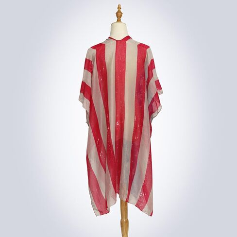 4th of July Women’s American Flag Beachwear Cover Up Patriotic Loose Kimono Cardigan Mesh Swimsuit Wrap Bikini Swimsuit Cover Up for Women Independence Day Celebration in Saudi Arabia