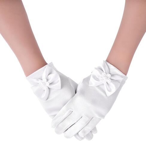Yolev Girls White Gloves, Princess Dress Up First Communion Gloves for Girls, Satin Bow Glove for Tea Party, Wedding, First Communion, Formal Pageant in Kuwait