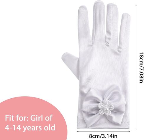Yolev Girls White Gloves, Princess Dress Up First Communion Gloves for Girls, Satin Bow Glove for Tea Party, Wedding, First Communion, Formal Pageant in Kuwait