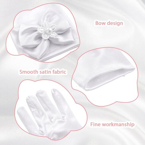 Yolev Girls White Gloves, Princess Dress Up First Communion Gloves for Girls, Satin Bow Glove for Tea Party, Wedding, First Communion, Formal Pageant in Kuwait