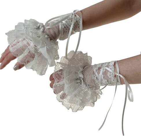 Lace Lolita Fingerless Gloves Gothic Y2K Hand Sleeve for Women Girls Tea Party Bridal Prom Wrist Cuff in Kuwait