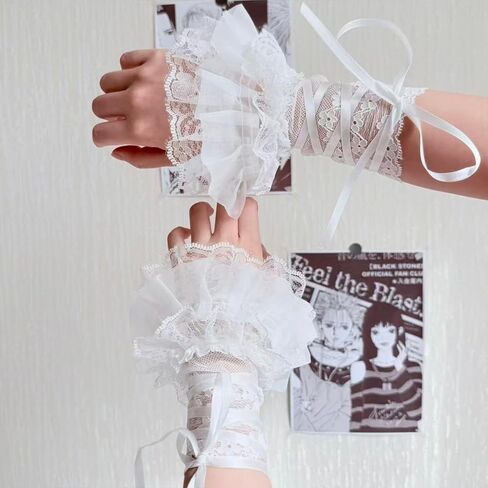 Lace Lolita Fingerless Gloves Gothic Y2K Hand Sleeve for Women Girls Tea Party Bridal Prom Wrist Cuff in Kuwait