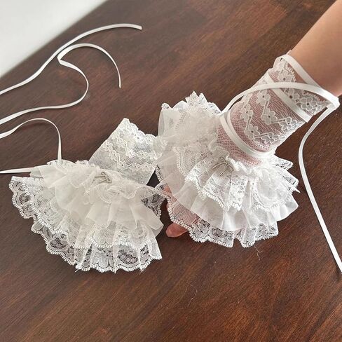 Lace Lolita Fingerless Gloves Gothic Y2K Hand Sleeve for Women Girls Tea Party Bridal Prom Wrist Cuff in Kuwait