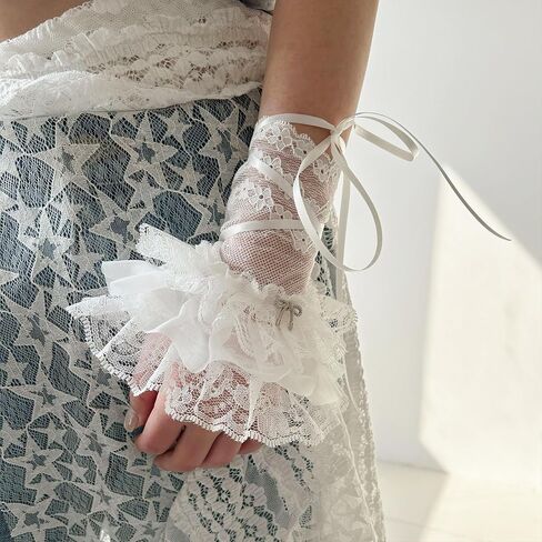 Lace Lolita Fingerless Gloves Gothic Y2K Hand Sleeve for Women Girls Tea Party Bridal Prom Wrist Cuff in Kuwait