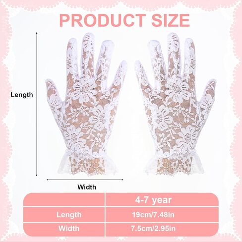 Girls Lace Gloves White Tea Party Gloves for Little Girls White Lace Princess Glove Short Princess Wedding Dress up Mitten Tea Party, Wedding, Pageant & Cosplay in Kuwait