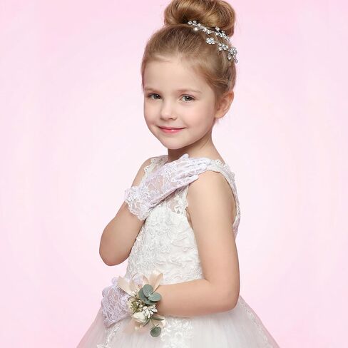 Girls Lace Gloves White Tea Party Gloves for Little Girls White Lace Princess Glove Short Princess Wedding Dress up Mitten Tea Party, Wedding, Pageant & Cosplay in Kuwait