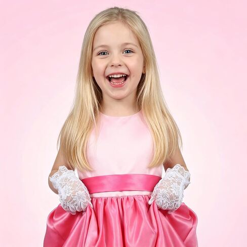 Girls Lace Gloves White Tea Party Gloves for Little Girls White Lace Princess Glove Short Princess Wedding Dress up Mitten Tea Party, Wedding, Pageant & Cosplay in Kuwait