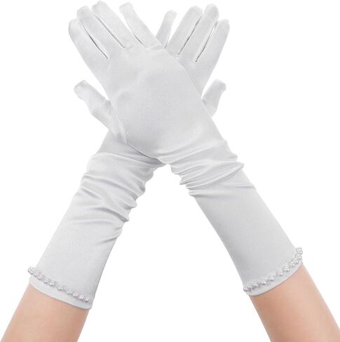 Long White Gloves for Girls, Princess Gloves with Pearls, Long White Glove for Children'S Parties, Weddings, Birthdays, And Other Occasions in Kuwait