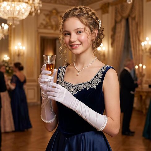 Long White Gloves for Girls, Princess Gloves with Pearls, Long White Glove for Children'S Parties, Weddings, Birthdays, And Other Occasions in Kuwait