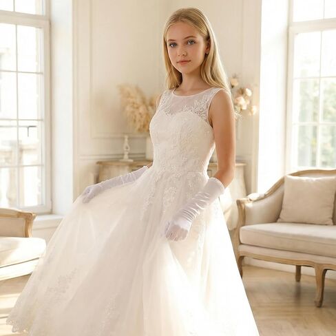 Long White Gloves for Girls, Princess Gloves with Pearls, Long White Glove for Children'S Parties, Weddings, Birthdays, And Other Occasions in Kuwait