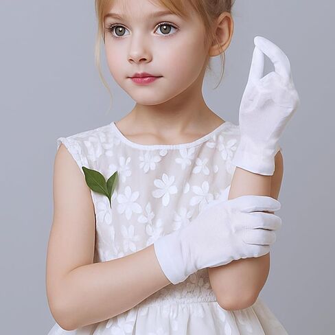 White Gloves Kids, Satin White Gloves Costume, Short Kids Glove for Birthdays, Weddings, Costume Parties in Kuwait