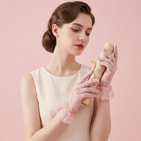 Pink Lace Gloves, Tea Party Gloves Short Wedding Glove Womens Dress Glove for Opera Evening Wedding Tea Party Prom in Kuwait