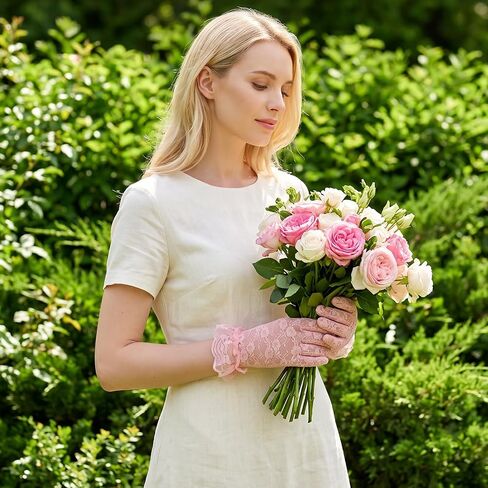 Pink Lace Gloves, Tea Party Gloves Short Wedding Glove Womens Dress Glove for Opera Evening Wedding Tea Party Prom in Kuwait