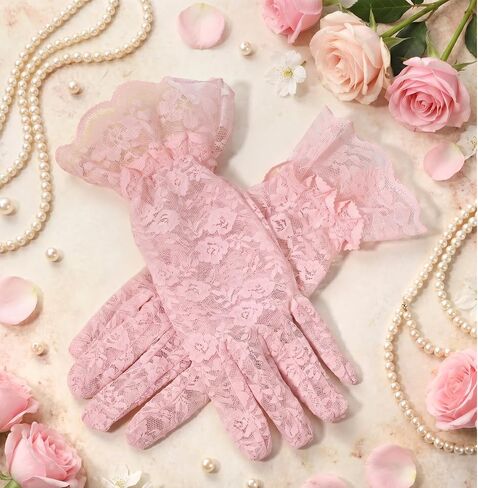 Pink Lace Gloves, Tea Party Gloves Short Wedding Glove Womens Dress Glove for Opera Evening Wedding Tea Party Prom in Kuwait