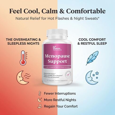 Menopause & Perimenopause Supplement for Women – Helps Ease Hot Flashes, Night Sweats & Mood Swings – Soy Isoflavones, Black Cohosh, Dong Quai, Red Clover, Sage & Vitex Herbal Complex, 60 Capsules in Saudi Arabia