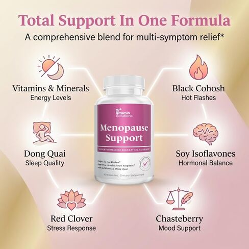 Menopause & Perimenopause Supplement for Women – Helps Ease Hot Flashes, Night Sweats & Mood Swings – Soy Isoflavones, Black Cohosh, Dong Quai, Red Clover, Sage & Vitex Herbal Complex, 60 Capsules in Saudi Arabia
