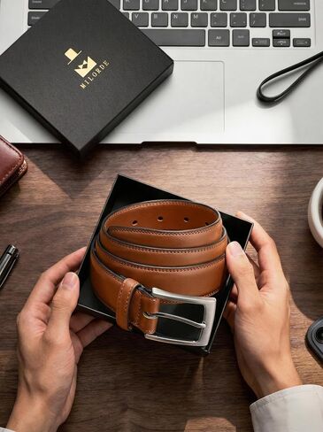 MILORDE Men's Genuine Leather Dress Belts, Handmade Classic Every Day Leather Jeans Belt for Men Work Business Casual in Kuwait