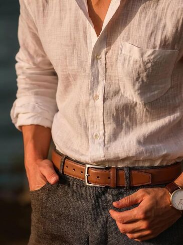 MILORDE Men's Genuine Leather Dress Belts, Handmade Classic Every Day Leather Jeans Belt for Men Work Business Casual in Kuwait
